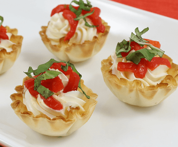 Mini Fillo Shells With Cream Cheese, Basil & Roasted Sweet Red Peppers ...